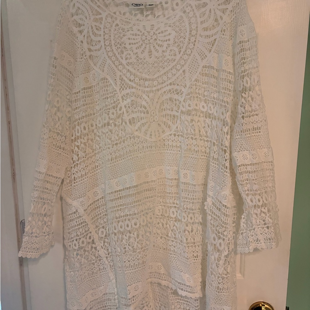 Cato White Crochet Lace Tunic